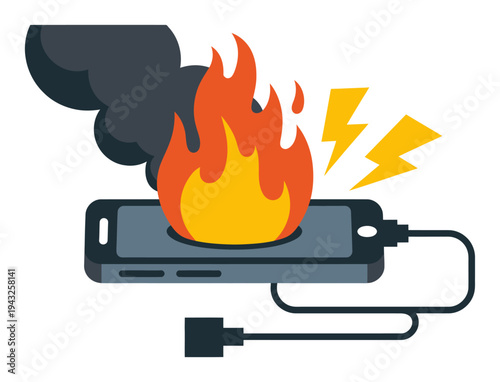 Overheating Smartphone on Fire Vector Illustration