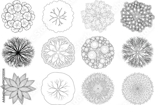 Collection of intricate circular patterns isolated on transparent background