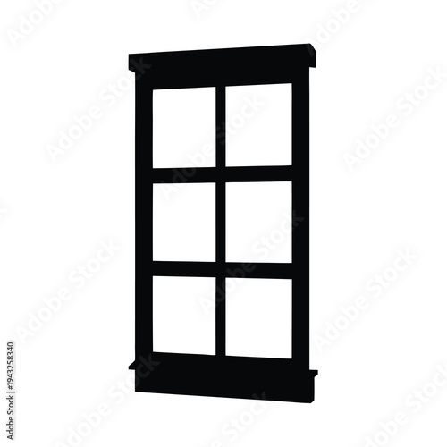 Simple Silhouette of a Traditional Window with Six Panes for Design