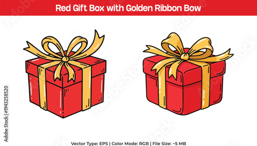 Red Gift Box with Golden Ribbon Bow