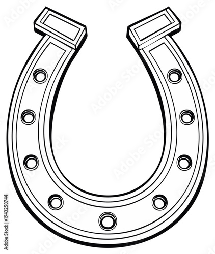 Simple black outline drawing of a classic lucky horseshoe vector graphic illustration for good fortune concepts