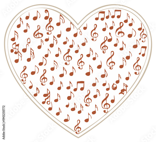 Heart Shape Filled with Music Notes, Romantic Musical Concept