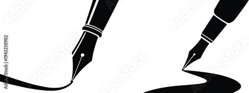 Pen nib icon set, fountain pen tool icon, vector element for nib feather pen design, education collection concept, and fountain pen nib glyph illustration.