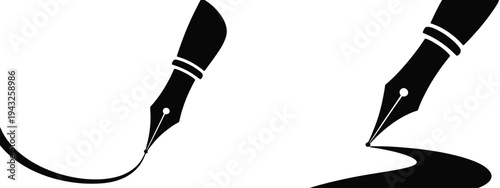 Fountain pen nib icon collection, pen tool vector element, writing and education symbol, creative design concept, and nib glyph for graphic and educational use.