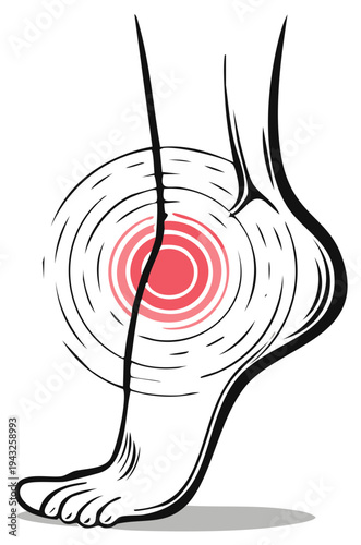 Foot Pain Illustration: Leg with Concentric Circles Indicating Ankle Ache, Injury, and Podiatry Care
