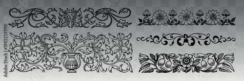 Vintage floral decorative border designs element vector set