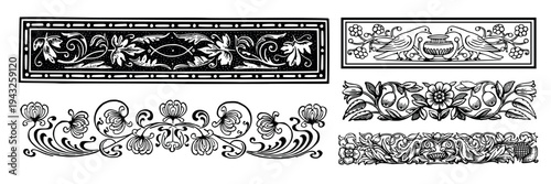 Vintage floral decorative border designs element vector set