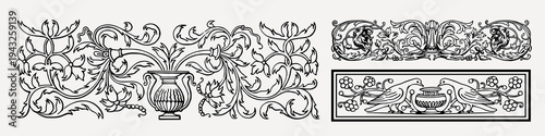 Vintage floral decorative border designs element vector set