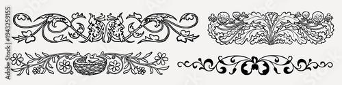 Vintage floral decorative border designs element vector set
