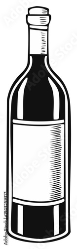 Engraved illustration of a wine bottle isolated, classic beverage concept.