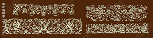 Vintage floral decorative border designs element vector set