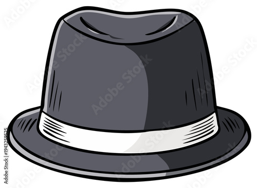 Classic Gray Fedora Hat Illustration White Ribbon Elegant Style Accessory Apparel Headwear Fashionable Elegant