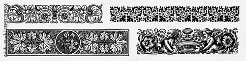 Intricate vintage floral border designs element vector set