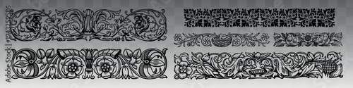 Intricate vintage floral border designs element vector set