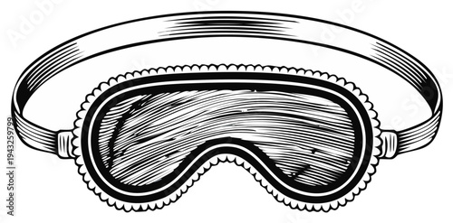 Vintage style illustration of a sleep mask with a decorative border and elastic band