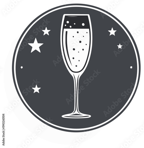 Elegant Champagne Glass Icon with Bubbles and Stars for Festive Celebrations