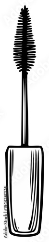 Black and white illustration of a mascara applicator tool with a brush head