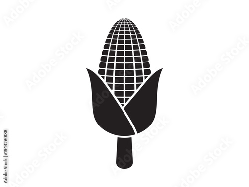 Black and white illustration of an ear of corn with husk