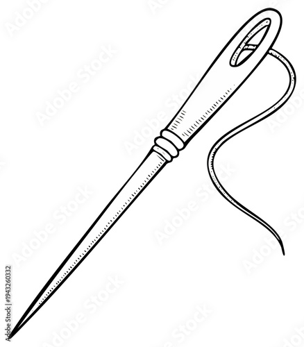 Illustration of a needle and thread, drawing, craft, sewing