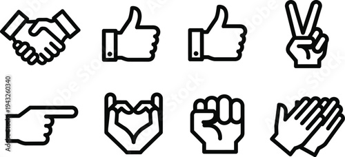 Hand gesture icon bundle various signs and symbols for communication