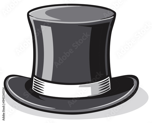 Stylized Black Top Hat Illustration with White Band Design for Magician or Formal Attire