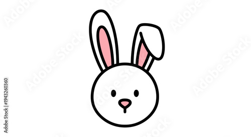 Cute cartoon bunny face with long ears and pink inner ears, simple graphic illustration of a rabbit's head