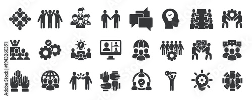 Set of business team collaboration and group work concept icons