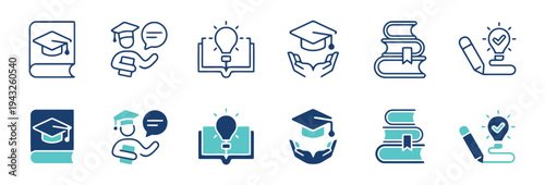 Set of education and learning icons in two color variations