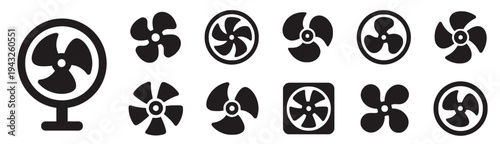 Set of fan icons for cooling and ventilation on white background