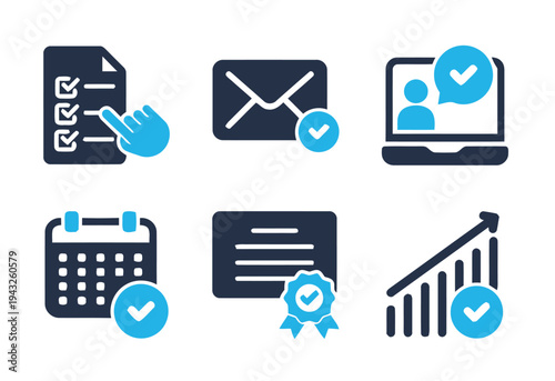 Set of flat icons representing business success and completed tasks