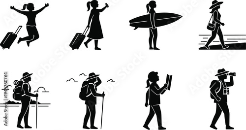 Travelers in various activities