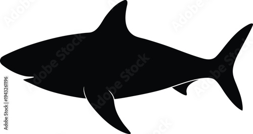 great white shark silhouette vector art illustration, black and white design