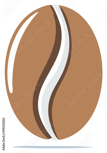 Stylized brown coffee bean illustration with a white central groove and subtle shadow