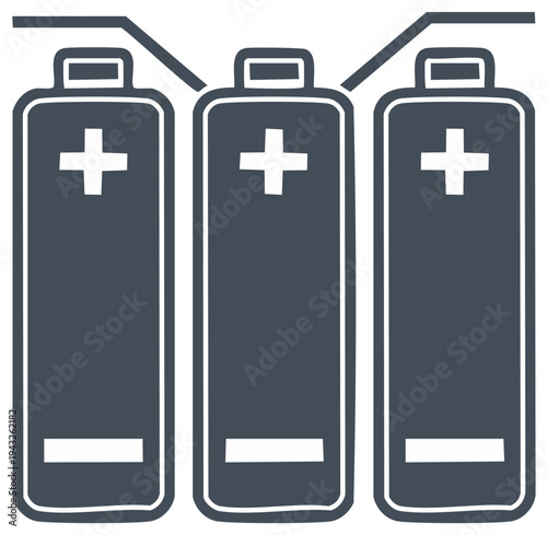 Multiple batteries graphic with plus and minus symbols, energy source illustration