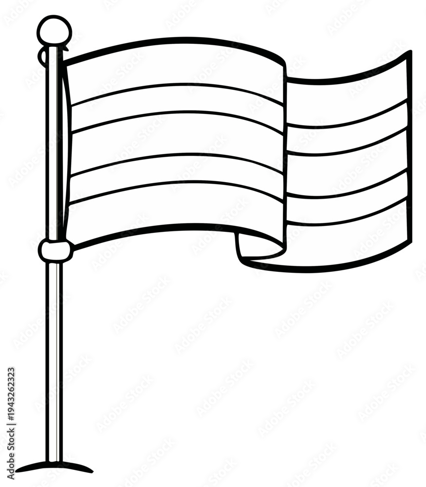 Obraz premium Black and white cartoon flag waving on a pole