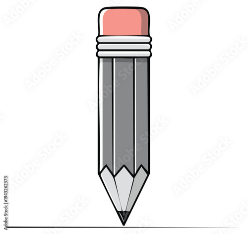 Cartoon pencil with a pink eraser drawing a straight line vector illustration icon