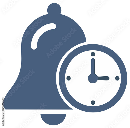 Bell and clock icon symbolizing alarm time reminder and notification schedule