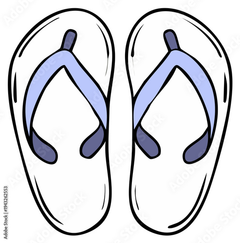 Pair of Flip Flops Illustration Graphic. Simple line art design of footwear ideal for summer or beach activities promotion.