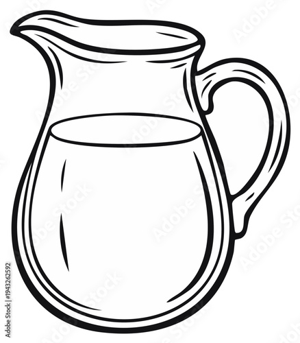 Simple Line Drawing of a Glass Pitcher Filled with Clear Liquid