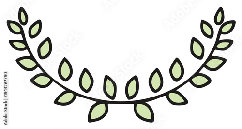 Curved laurel wreath illustration with green leaves symbolizing victory and honor