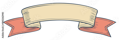 Vintage Scroll Banner with Engraved Details for Decoration or Display Text