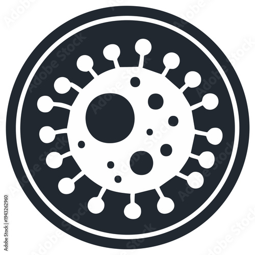 White stylized virus cell icon representing pathogen infection and global disease pandemic