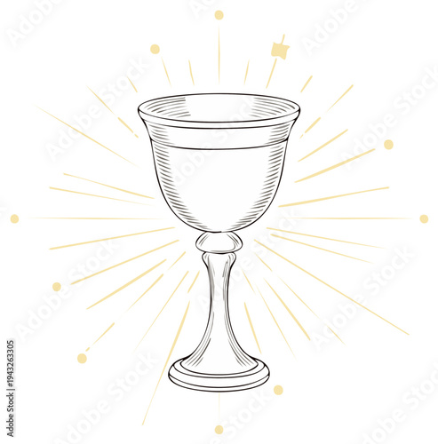 Decorative Chalice Sketch with Radiant Rays Mystical Symbol Celebration Design Element