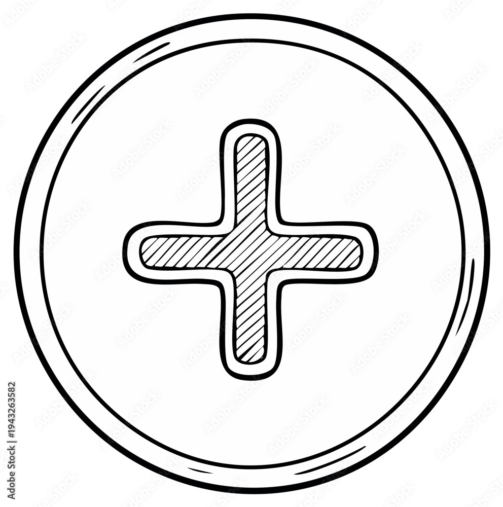 Obraz premium Stylized Plus Sign Illustration with Sketchy Lines and Circle Outline