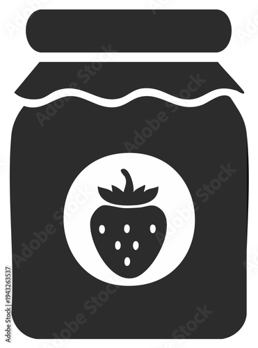 Stylized strawberry jam jar illustration for icons and food concepts.