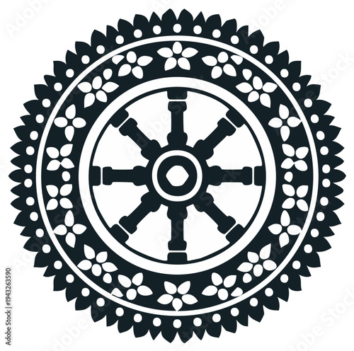 Intricate ornamental wheel design with floral embellishments and decorative details