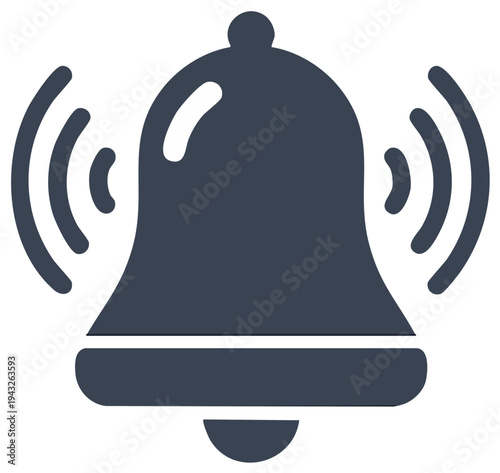 Ringing bell icon in navy blue, announcement or notification symbol
