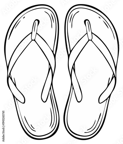 Hand-drawn outline of a pair of flip-flops, simple beach footwear sketch