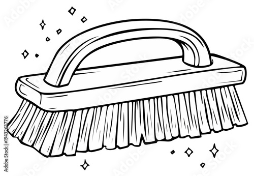 Detailed Cleaning Brush with Handle Illustration for Coloring Page or Design Projects
