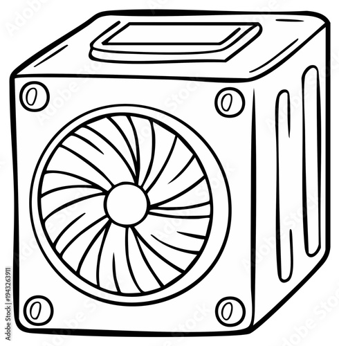 Computer Case Fan Black and White Line Art Technical Equipment Illustration